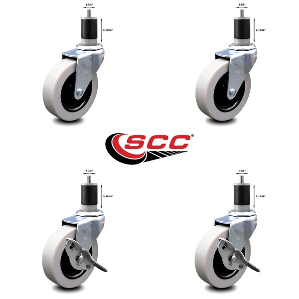 3 Inch Thermoplastic Wheel 1-7/8 Inch Expanding Stem Caster Set with 2 Brakes